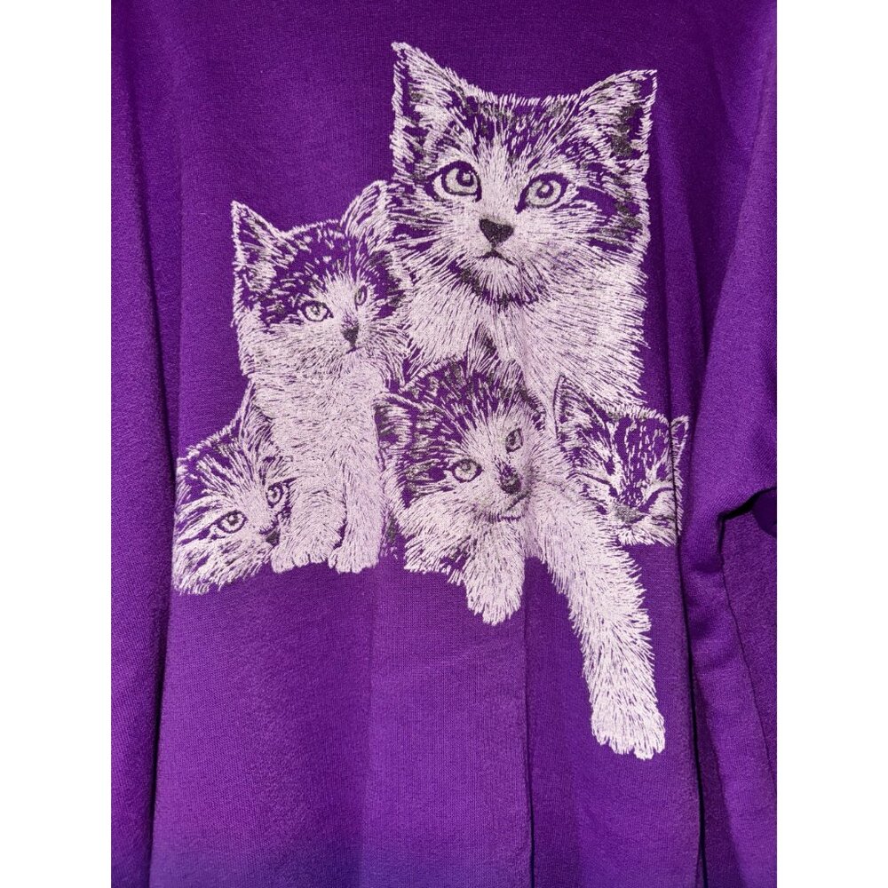 Oversized XXL vintage all over graphic Purple Cat Print Sweatshirt glitter - Picture 2 of 7